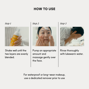 How to use Golden Jojoba Micro-bubble Cleanser in 3 steps: shake, massage the foam over the face, rinse